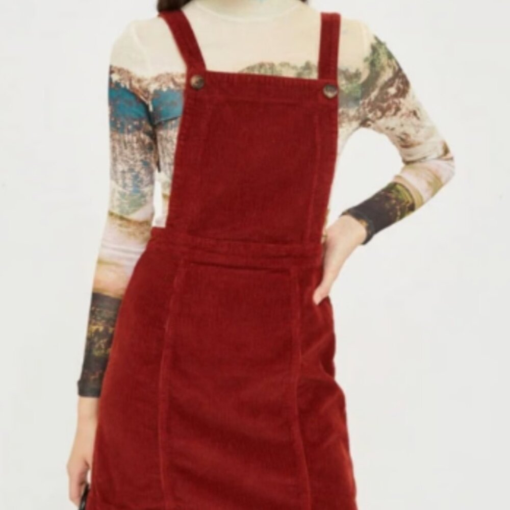 TopShop corduroy overall dress 4 in rust red (NWT)